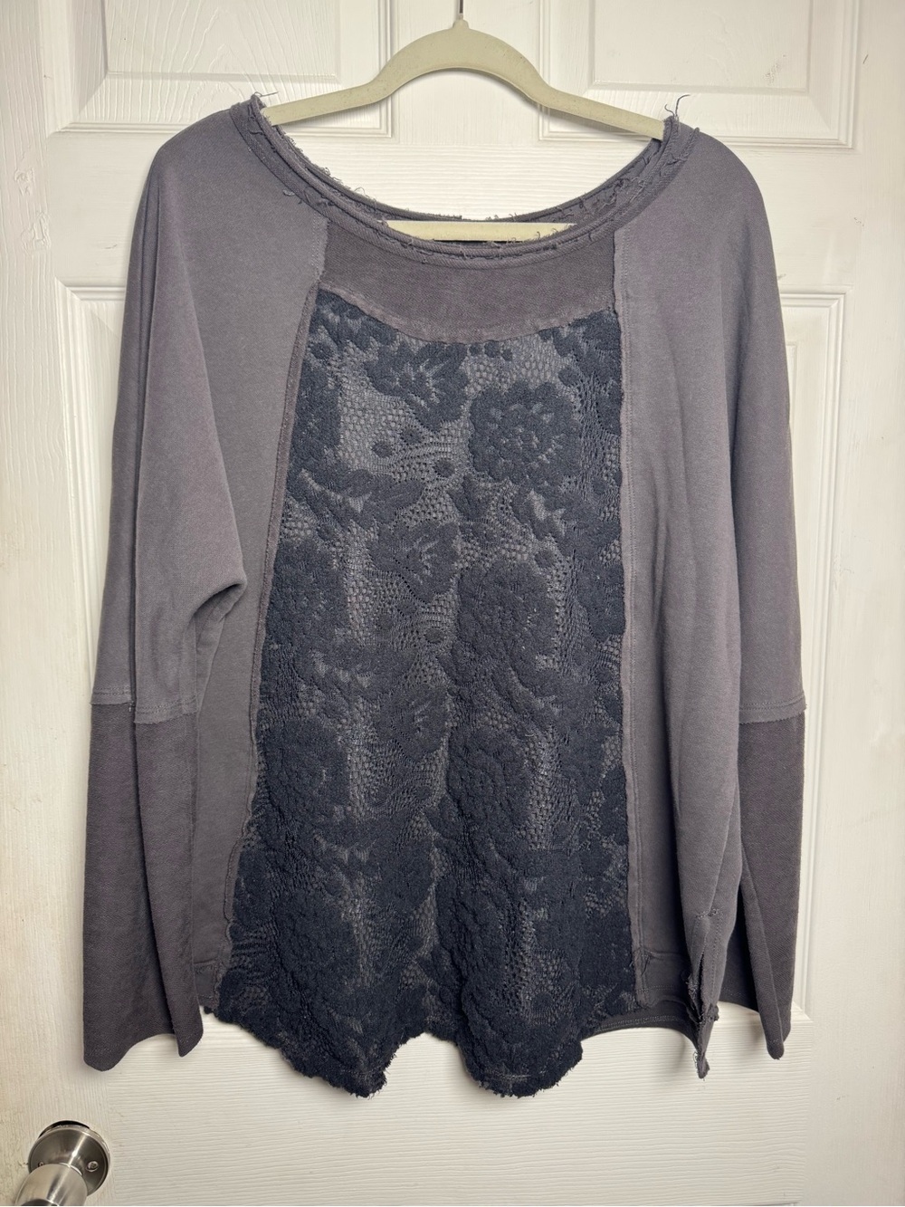 Mystree Mixed Media Knit Floral Lace Inlay Sweater Top Women’s M/L Bohemian Chic